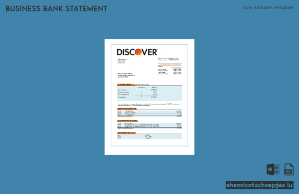 Beispielvorschau für einen Kontoauszug der Discover Bank (Word und PDF)